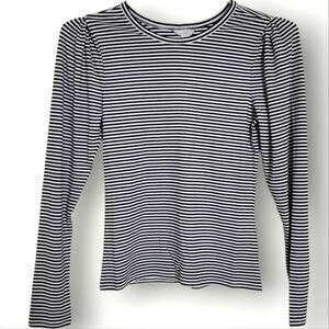 Joie Striped Top Size XS Puff Long Sleeve White Black Lightweight Work Wear
